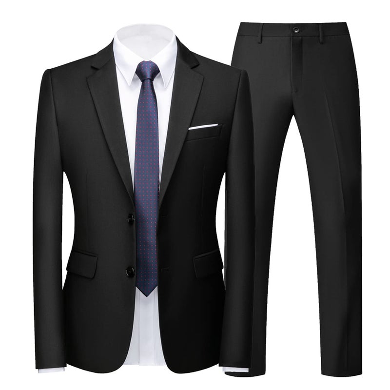 UNINUKOO Men's Suit Slim Fit 2 Button 2 Piece Suits for Men Party Formal Dress Solid Tuxedo Blazer Jacket Pants Set US Size 36 Black - Image 1